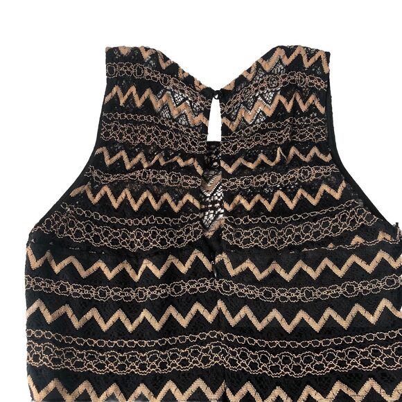 Forever 21 Juniors Sleeveless Black Gold Zig Zag Crochet/Lace Mini Dress Small - Picture 9 of 13